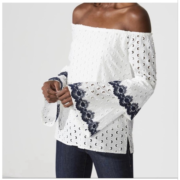 Bailey 44 Tops - BAILEY/44 Phlox Eyelet Peasant Top – Black Floral Embroidery – Size M